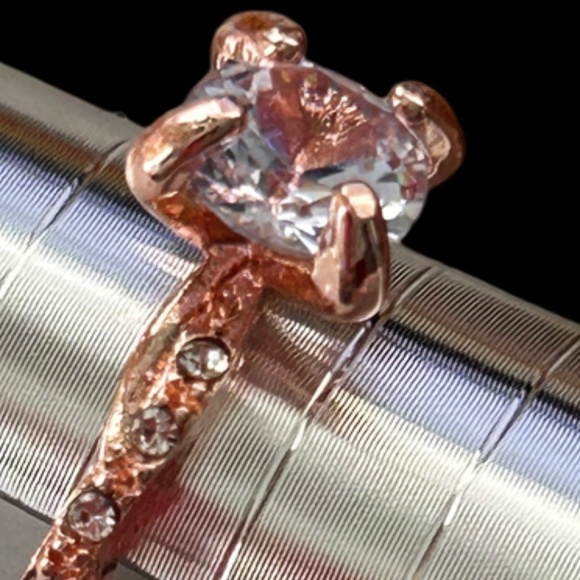 Rose Gold Solitaire Simulated Zircon Ring Fashion Dinner Cocktail Side Stones - Picture 5 of 11